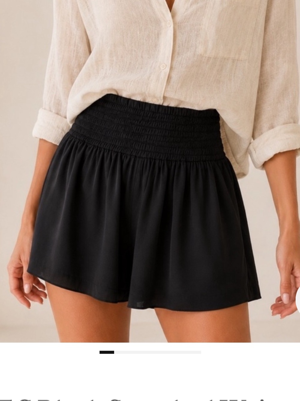 TCEC Black High-Waist Smocked Hem Shorts